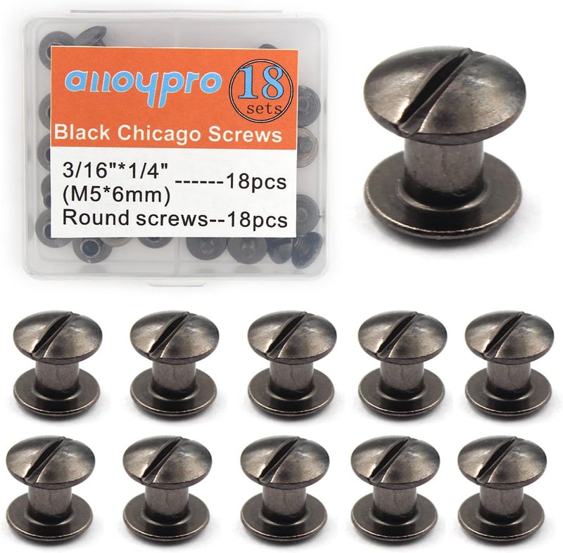 ALLOYPRO 36 Pcs Gun Metal Round Metal Chicago Binding Screws Assorted Kit Nail Rivet Chicago Button DIY Leather Decoration Bookbinding Round Flat Head Stud Screw M5x6mm - Image 1